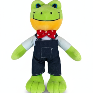 rana con overol y moÑo rojo